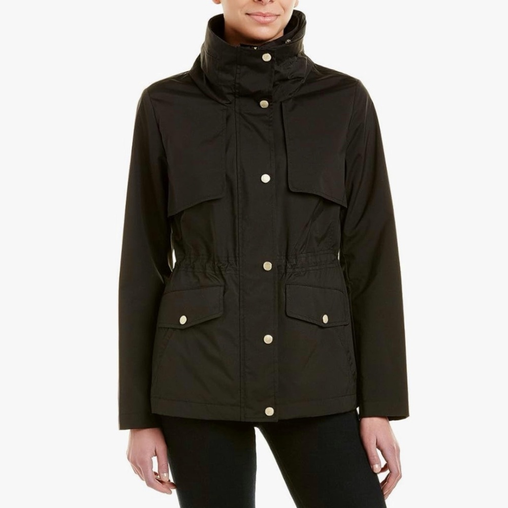 Cole Haan Short Packable Rain Jacket 357SP301 in Black NWT [PP422]